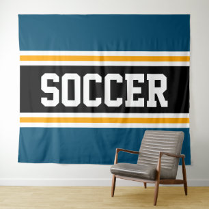 SOCCER Athletic Bright Black Yellow Stripes Tapestry