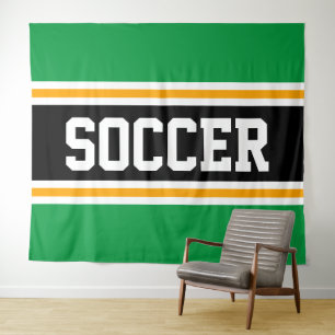 SOCCER Athletic Bright Green Black Yellow Stripes Tapestry