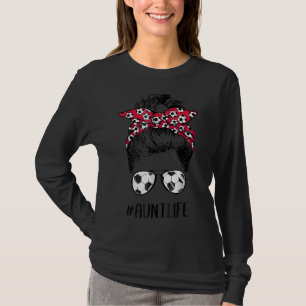 Soccer Aunt Life Messy Bun Hair Leopard Print Moth T-Shirt