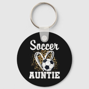 Soccer Auntie Leopard Heart Key Ring