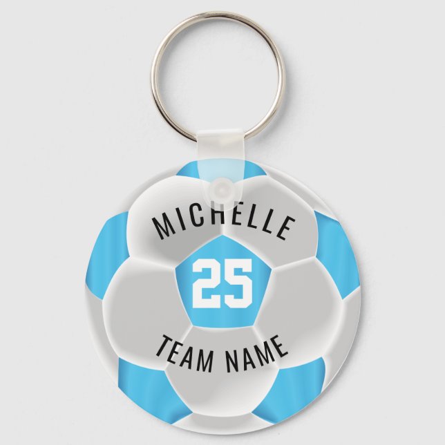 Soccer  - Baby Blue and White Key Ring (Front)
