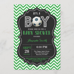 Soccer Baby Shower Invitation Green Chevron