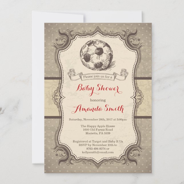 Soccer Baby Shower Invitation Vintage Retro (Front)