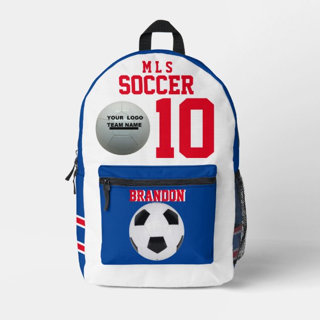 soccer backpacks white red personalised player bag (Front)
