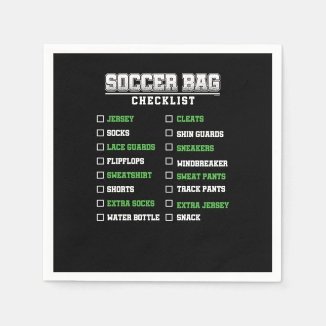 Soccer Bag Checklist Goals Footballer Football Pla Napkin (Front)