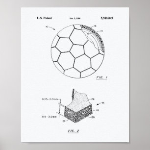 Soccer Ball 1996 Patent Art - White Paper Poster