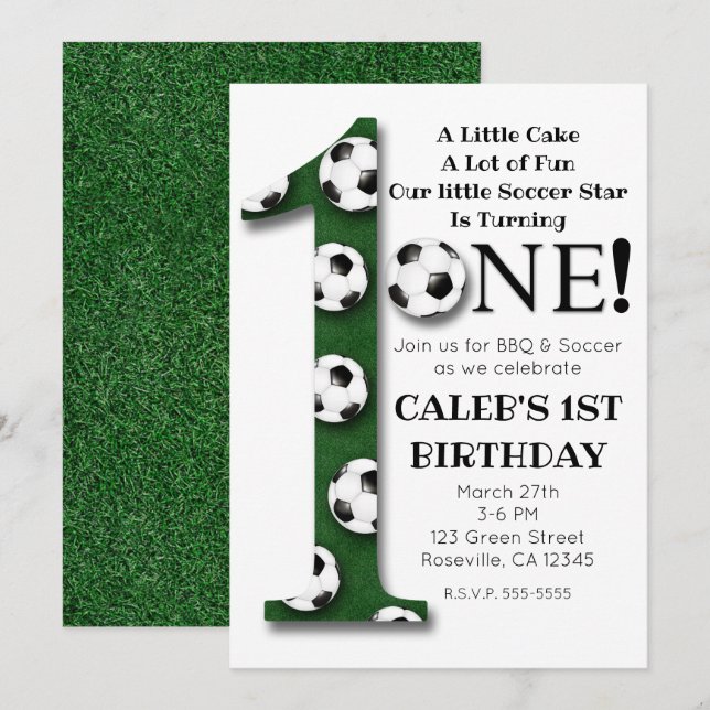 Soccer Ball 1 ONE 1st Birthday Party Invitation (Front/Back)