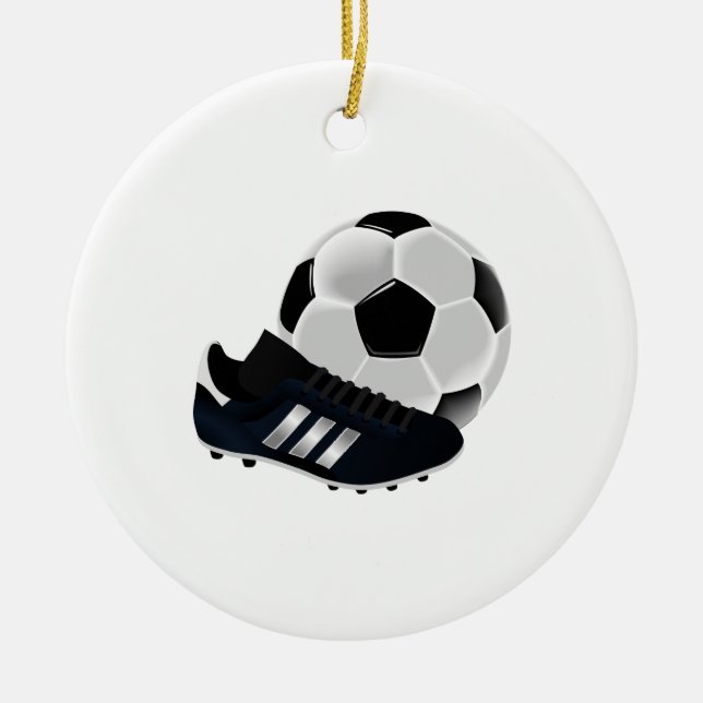 Soccer Ball and Cleat Ceramic Tree Decoration (Front)