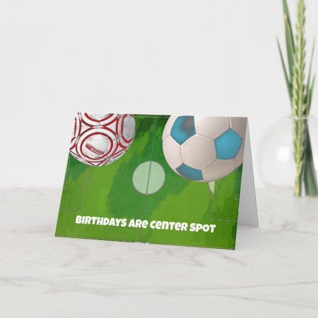 Soccer Ball and Field Fun Birthday Pun Card (Front)