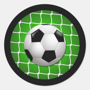 SOCCER BALL AND GOAL NET CLASSIC ROUND STICKER