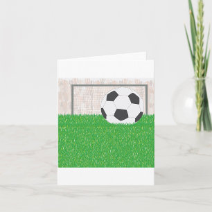 Soccer Ball and Goal Post on Green Grass Field Card