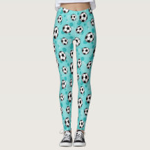 Soccer Ball and Goal Teal Pattern Leggings