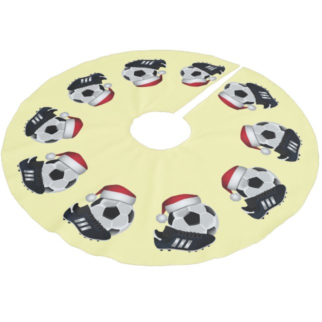 Soccer Ball and Shoe Christmas Brushed Polyester Tree Skirt (Angled)