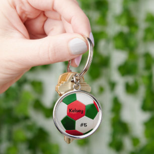 Soccer Ball Art, Green and Red, Key Ring
