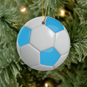 Soccer Ball   Baby Blue Ceramic Tree Decoration