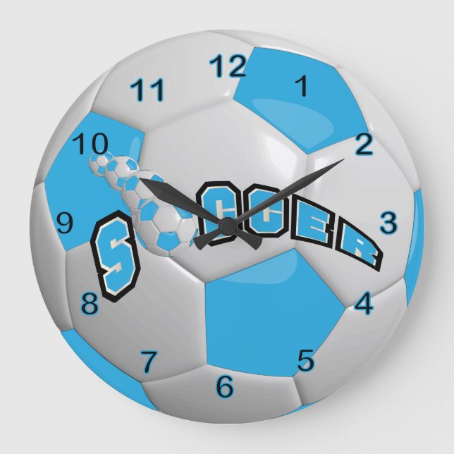 Soccer Ball | Baby Blue Large Clock (Front)