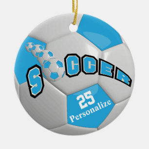 Soccer Ball - Baby Blue   Personalise Ceramic Tree Decoration