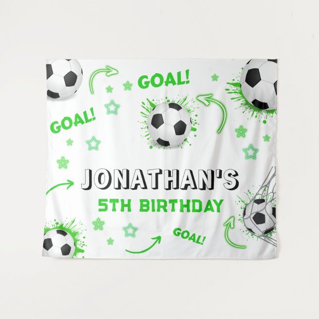 Soccer Ball Birthday Backdrop Tapestry (Front (Horizontal))