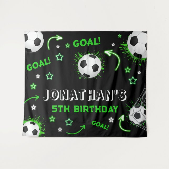 Soccer Ball Birthday Backdrop Tapestry (Front (Horizontal))
