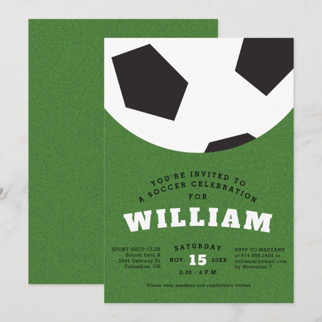 Soccer ball birthday party invitation (Front/Back)