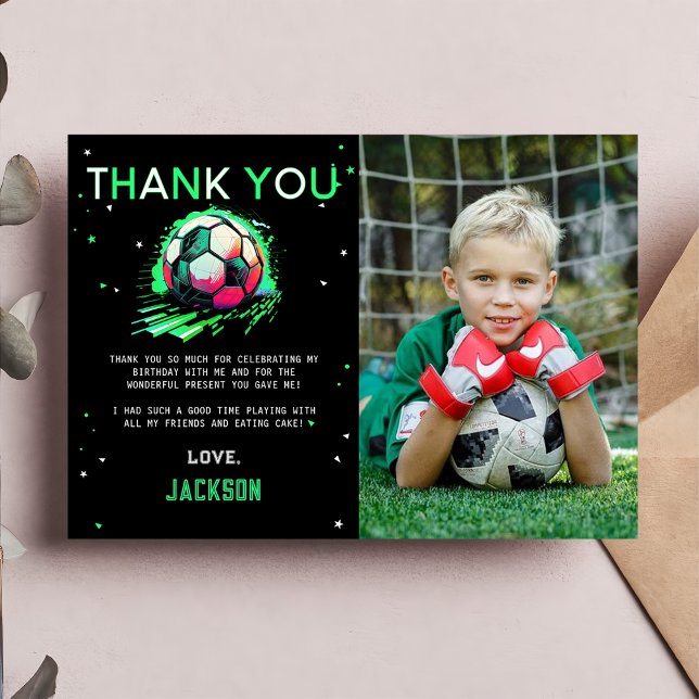 Soccer Ball Birthday Photo Thank You Card (Creator Uploaded)