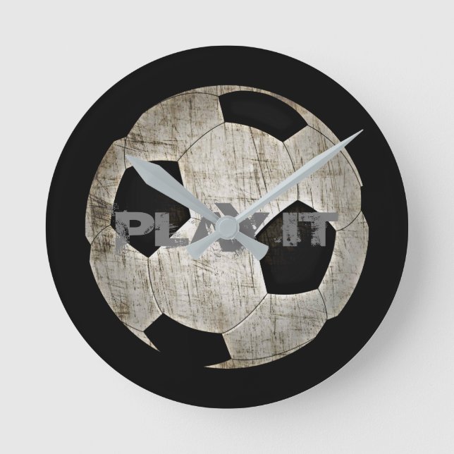 Soccer Ball Black and White Boys Bedroom Decor Round Clock (Front)