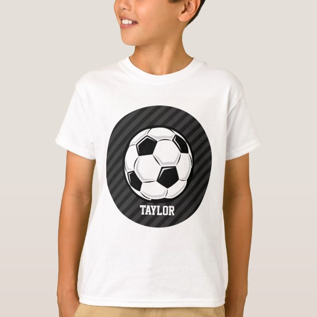 Soccer Ball; Black & Dark Grey Stripes T-Shirt (Front)
