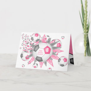 soccer ball blowout girls pink grey birthday card
