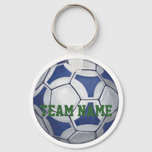 Soccer Ball Blue and White Name and Number Key Ring