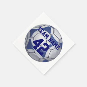 Soccer Ball Blue and White Name and Number Napkin