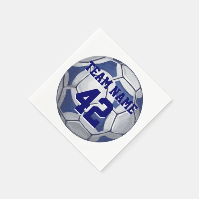 Soccer Ball Blue and White Name and Number Napkin (Corner)