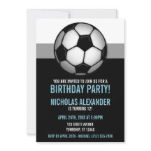 Soccer Ball Blue & Black Birthday Invitations