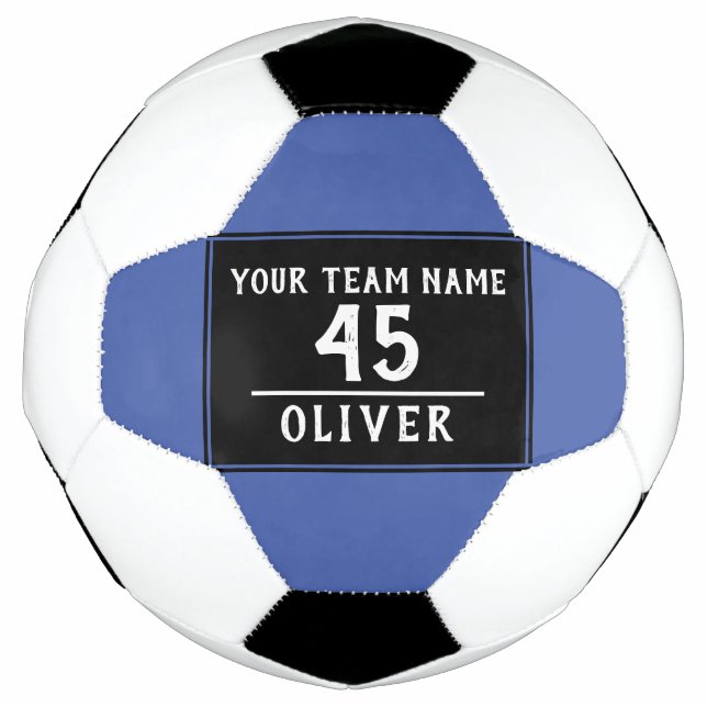 Soccer Ball Blue Black with Team Name Number (Front)