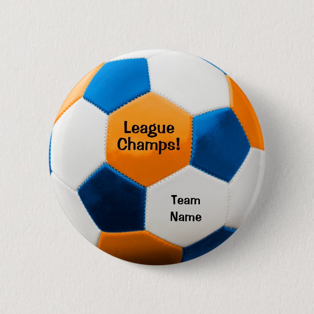 Soccer Ball, Blue & Orange, Team Name, 6 Cm Round Badge (Front)