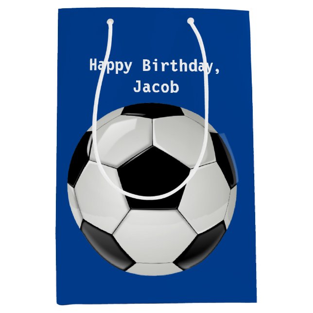 soccer Ball Blue Personalised Medium Gift Bag (Front)