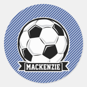 Soccer Ball, Blue & White Stripes, Sports Classic Round Sticker