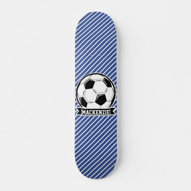 Soccer Ball, Blue & White Stripes, Sports Skateboard (Front)