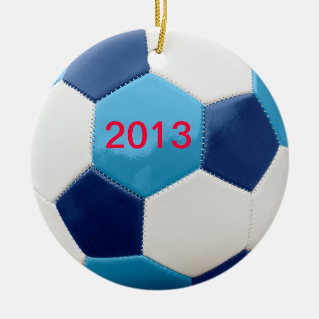 Soccer Ball Blues Ceramic Tree Decoration (Front)