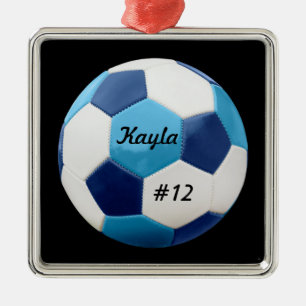 Soccer Ball Blues Metal Tree Decoration