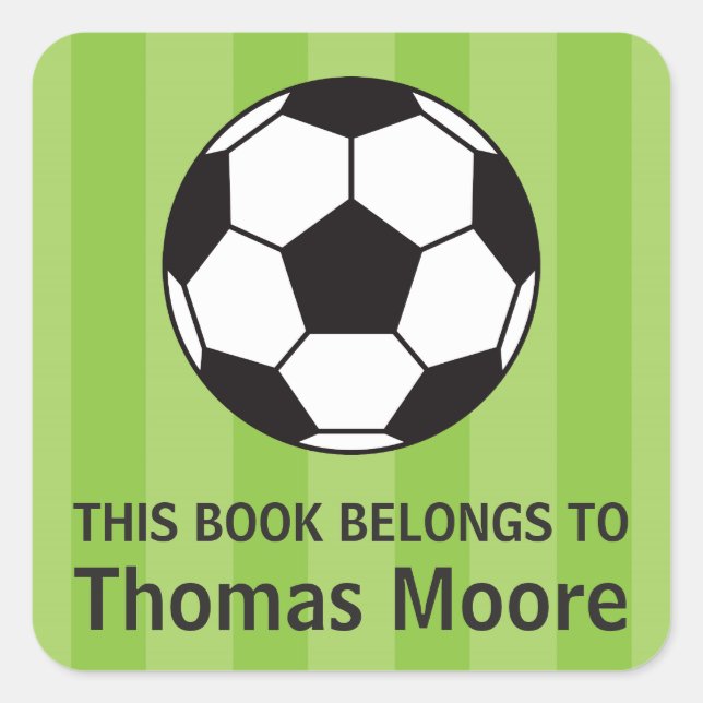 Soccer ball bookplate sticker/book label for kids (Front)
