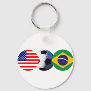 Soccer Ball Brazil & USA Flags The MUSEUM Zazzle Key Ring
