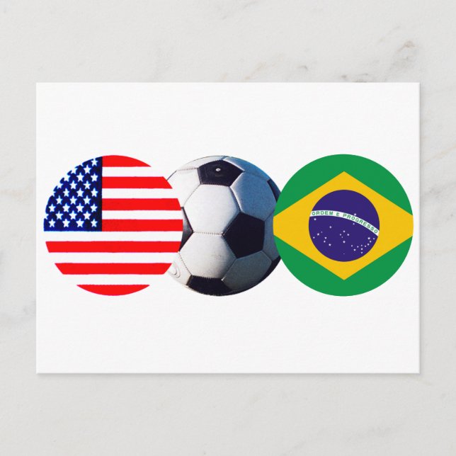 Soccer Ball Brazil & USA Flags The MUSEUM Zazzle Postcard (Front)