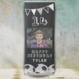 Soccer Ball Bunting Flags Photo Birthday Party Retractable Banner