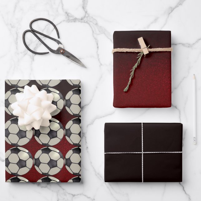 Soccer Ball / Burgandy Wrapping Paper Sheet (Front)