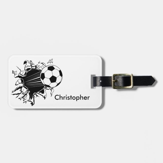 Soccer Ball Busting Out Address Luggage Tag (Front Horizontal)
