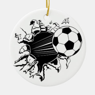 Soccer Ball Busting Out Ceramic Tree Decoration