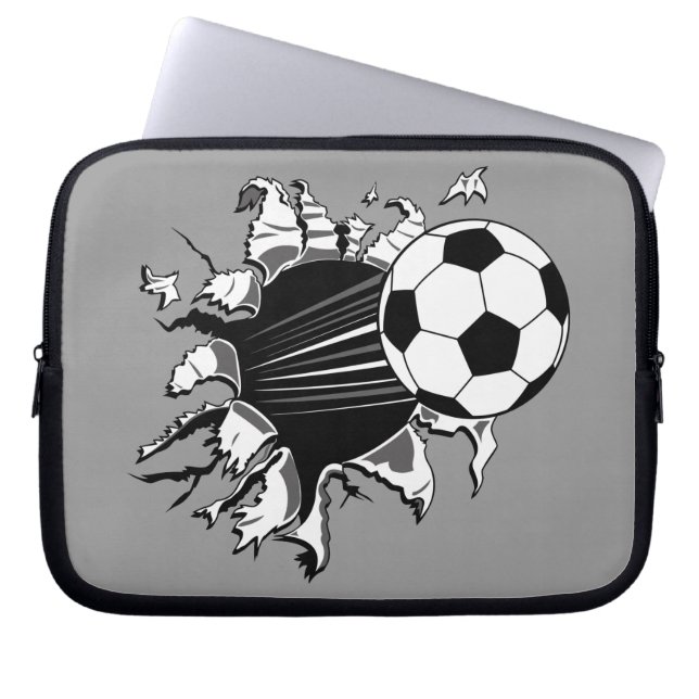 Soccer Ball Busting Out Laptop Sleeve (Front)