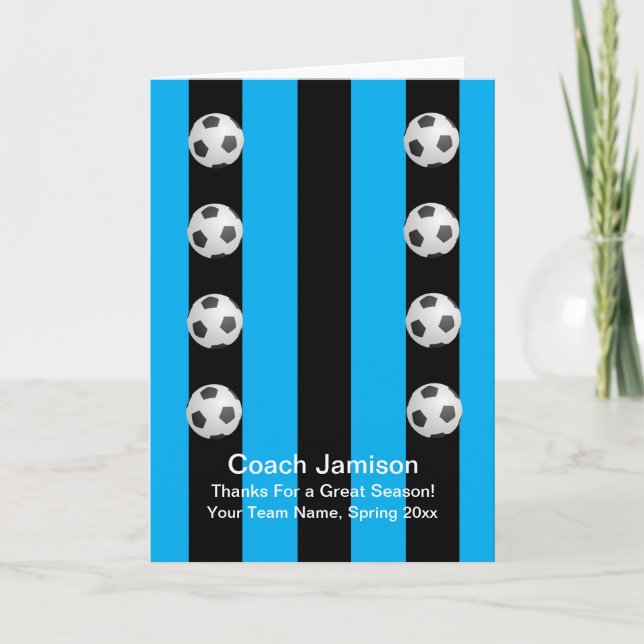 Soccer Ball Card for Coach, Blue, Blank Inside (Front)