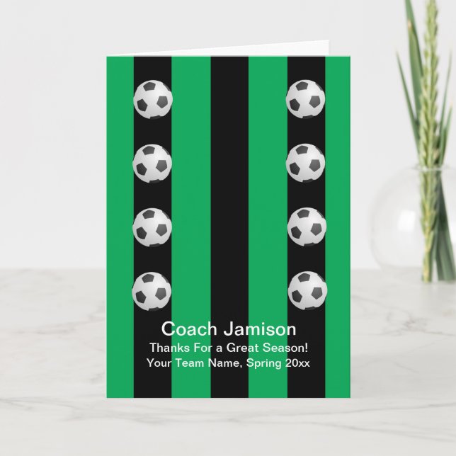 Soccer Ball Card for Coach, Green, Blank Inside (Front)
