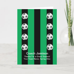 Soccer Ball Card for Coach, Green, Blank Inside